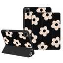 Lornpa Case for iPad Pro 12.9 inch 6th/5th/4th Generation(2022/2021/2020), Protective Case with Pencil Holder, Auto Wake/Sleep Trifold Smart Stand Cute Girly Cover for iPad Pro 6th Gen, Flower Black