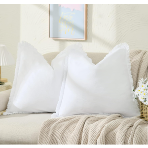 ZWJD Pillow Covers 20x20 Set of 2 White Throw Pillow Covers with Fringe Chic Cotton Decorative Pillows Square Cushion Covers for Sofa Couch Bed Living Room Farmhouse Boho Decor