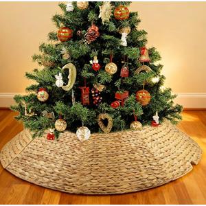 42" Christmas Tree Collar, Hand Woven Hyacinth Christmas Tree Base - 8 Piece Rustic Farmhouse Style Tree Skirt Replacements for Artificial Trees, Fits Below 41" Tree Stand, Natural Hyacinth