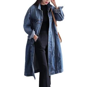 Womens Classic Jean Jacket Plus Size Loose Long Sleeve Button Down Denim Trench Coat (4X-Large, Blue)