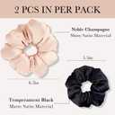 2 x Satin Hair Scrunchies for Women - Jumbo Scrunchies for Hair Sleep,Large Hair Ties Oversized Giant Satin Hair Ties for Thick Hair Large Scrunchy Hair Bands 2 Pcs Black&Champagne