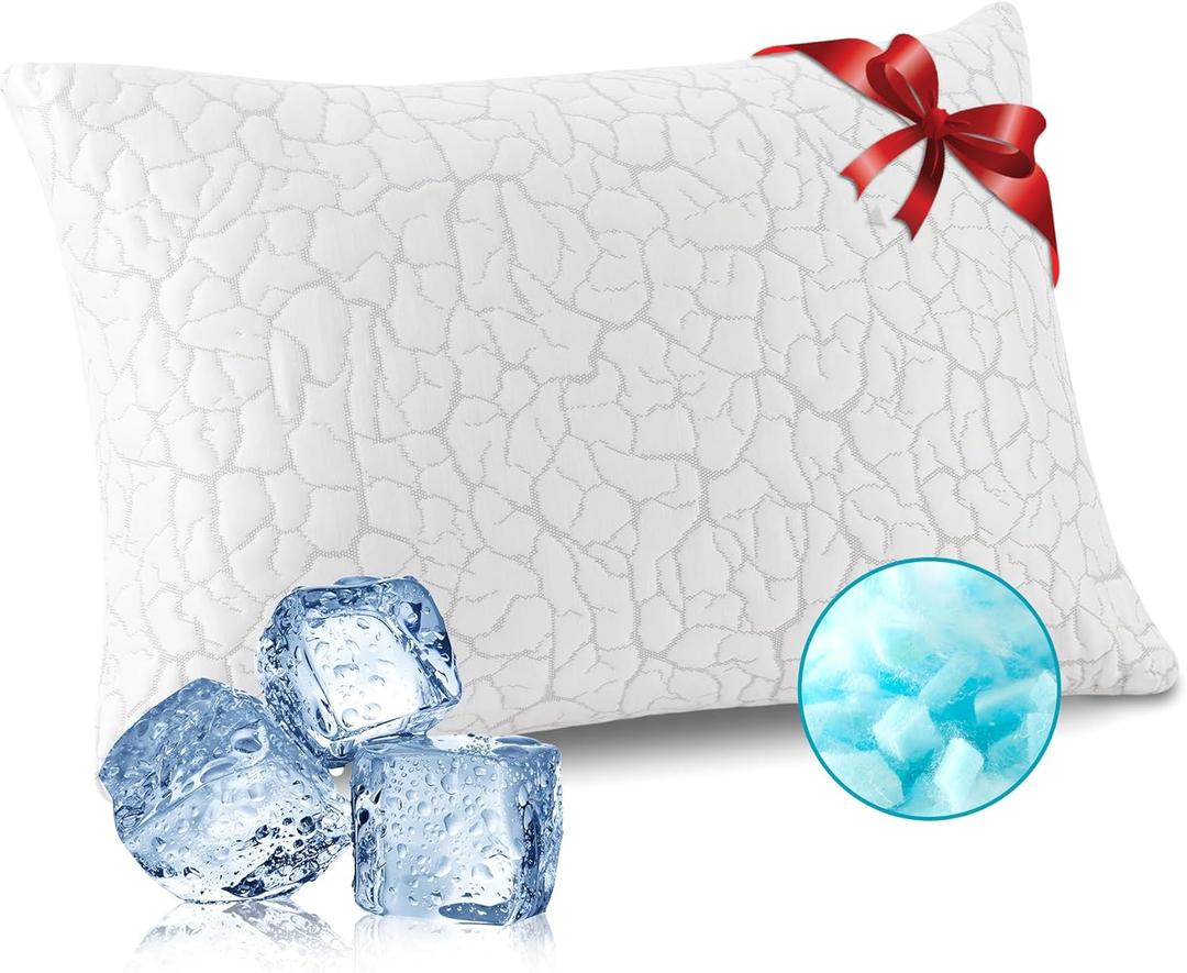 Cooling Pillows for Sleeping 1 Pack, Queen Size Adjustable Shredded Memory Foam Pillows, Firm Bed Pillows for Side, Back, Stomach, Hot Sleepers, Cold Pillow with Removable Washable Cover