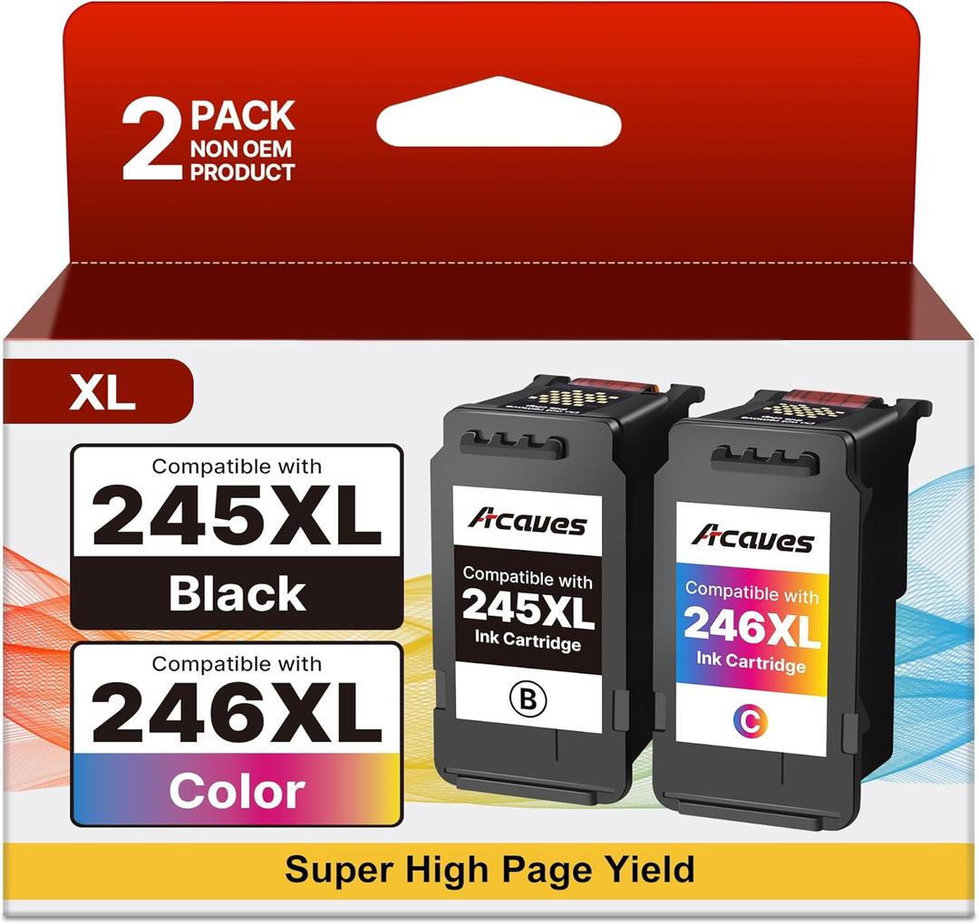 246XL 245XL Ink Cartridge Replacement for Canon 245XL 246XL Combo Pack Compatible for Canon Ink 245 and 246 Work for Pixma TS202 TS3122 TR4520 TR4522 iP2820 MX490 MX492 MG2522 MG2420 MG2920, 2 Pack