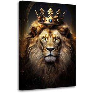 LZIMU Lion Canvas Wall Art Lion King with Gold Crown Poster Prints African Wildlife Paintings for Living Room Office Decor(Picture-4, (16.00" x 24.00"))