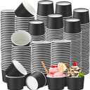 Honeydak 400 Pack 150 ml/ 5 oz Ice Cream Cups for Party Small Ice Cream Cups Disposable Treat Paper Dessert Snacks Sundae Container Wedding Birthday Party Supplies (Black,Simple)