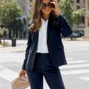 luvamia Women's Two Piece Sets Pants Suits Dressy Business Casual Outfits Professional Blazer Pantsuits Set Work Office Navy Blue Small Fits US 4-6