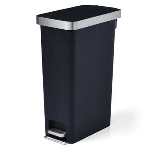 IXII 10.5 Gallon Trash Can, Plastic Slim Step On Kitchen Trash Can, Black
