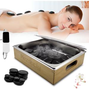 Hot Stones Massage Set, 16PCS Hot Stones Massager with Tray Bamboo Warmer, Temperature Control 86-167F, Electric Hot Stone Massage Set for Professional or Home Spa, Relaxing, Pain Relief