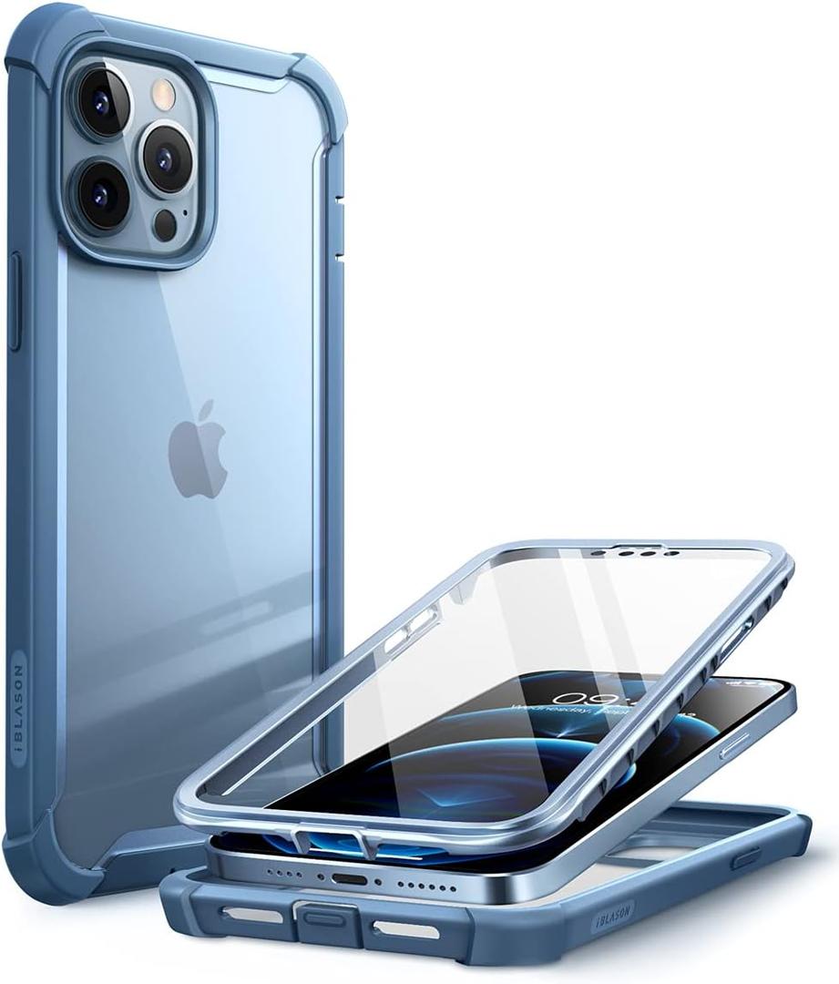 i-Blason Ares Case for iPhone 13 Pro 6.1 inch (2021 Release), Dual Layer Rugged Clear Bumper Case with Built-in Screen Protector - Azure