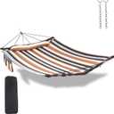 TegerDeger 12FT 2 Person Hammock Large Hammock 450LB Capacity with V Shaped Hardwood Spreader Bar & Nylon Rope for Outside, Patio, Garden, Backyard, Beach, Poolside - Coffee Stripes