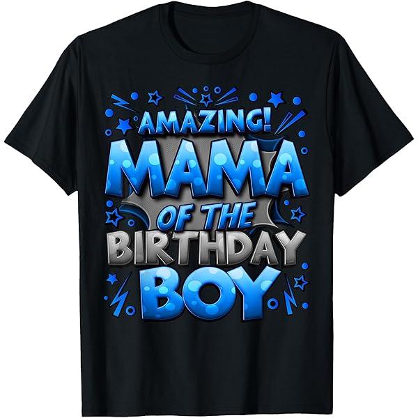 Mama of the Birthday Boy Matching Family Mommy TShirt, L, Black