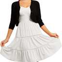 Womens Summer 3/4 Sleeve Bolero Shrug for Dress Open Front Scalloped Knit Cropped Cardigan Sweater Lightweight (Black, M)