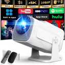 [Smart Projector & Built-in Apps] Mini Projector Support 4K 1080P FHD Portable Projector with WiFi and Bluetooth 180 Rotatable Auto Keystone, Compatibile with HDMI/TV Stick/Memory Stick/Laptop, White