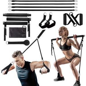 Pilates Exercise Bar Kit with Resistance Bands (Black-120lbs)