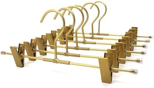 Koobay Pants Hangers Gold Aluminum Skirt Hanger 2-Adjustable Clips Heavy Duty Clothes Hangers Space Saving Durable Hanger 11.8" Closet Organizer for Pant,Pack of 10