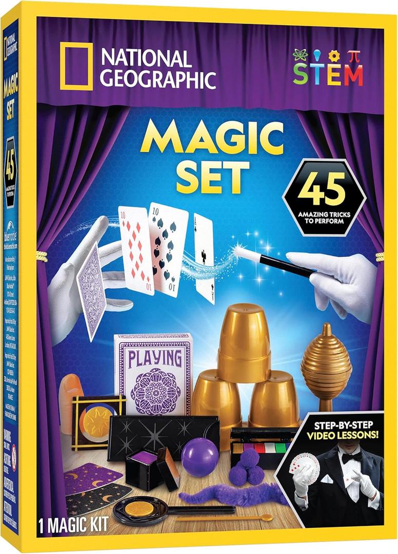 National Geographic Kids Magic Set - 45 Magic Tricks for Kids to Perform with Step-by-Step Video Instructions for Each Trick Provided by a Professional Magician, Toys for Boys and Girls