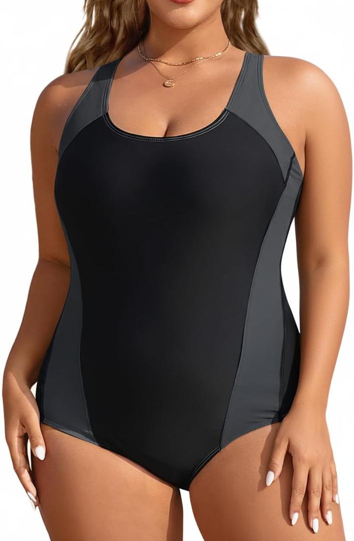 Aqua Eve Plus Size Swimsuits Athletic One Piece Bathing Suit for Women Tummy Control Slimming Swimwear (Grey) 
18 Plus