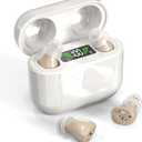 Hearing Aids with Long-Lasting Charging Case, Invisible Hearing Aids for Seniors with Smart Noise Cancellation, Completely-in-Canal Hearing Aid Devices, Easy Control (Beige)