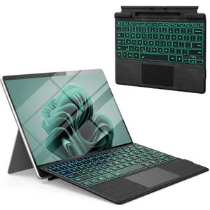 Surface Pro Bluetooth Keyboard for Microsoft Surface Pro 11/10/9/8/X 13", 7 Color Backlits Wireless Type Cover with Multi-Touch Trackpad & Pen Holder, Magnetic USB-C Rechargeable Slim Keyboard, Black