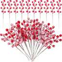 RONYOUNG 32PCS 9" Artificial Holly Berry Stems Christmas Berry Picks Sprays Snowy Fake Red Berries for Christmas Tree Branches Fillers Ornaments Valentine DIY Crafts Wedding Home Party Winter Decor