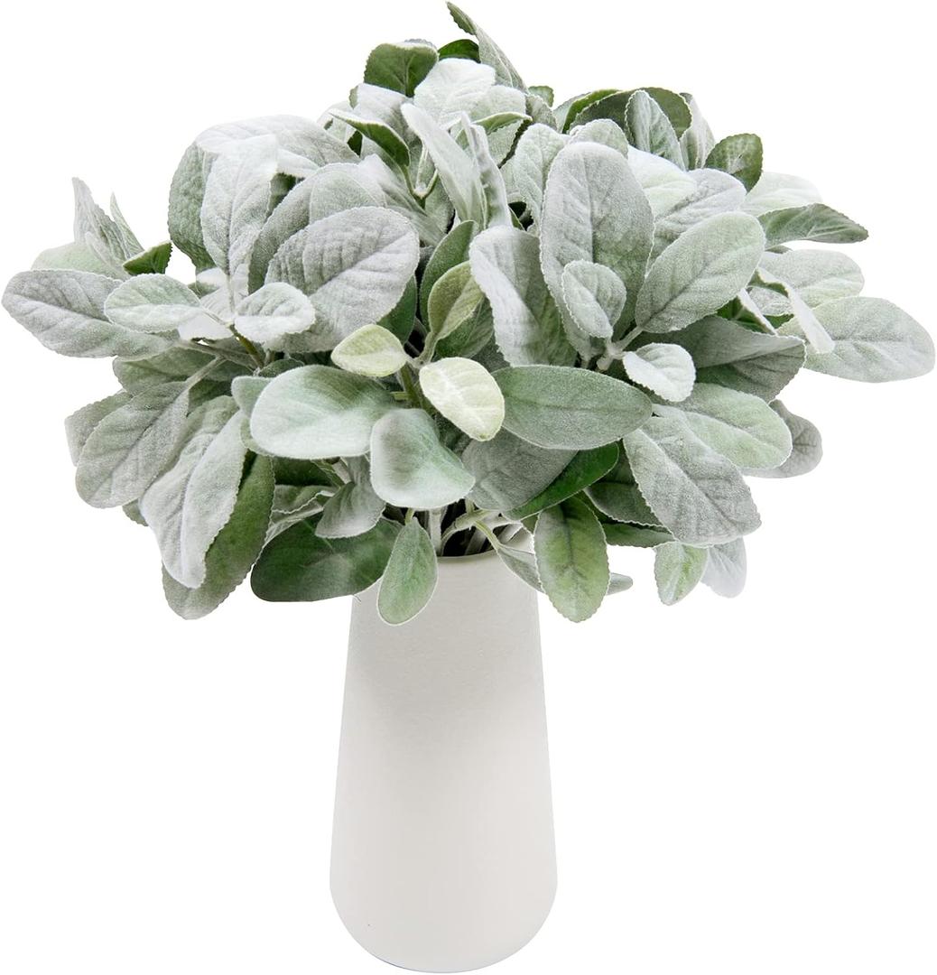 SHACOS Artificial Flocked Lambs Ear Stem 12 Pieces Lamb's Ear Branch Foliage Pick Greenery Leaf Flower Spray for Home Wedding DIY Floral Arrangement