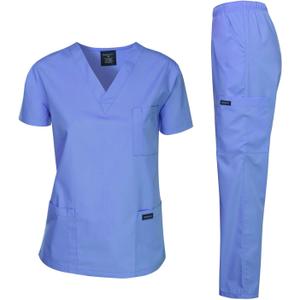 Dagacci Scrubs Medical Uniform Women and Man Scrubs Set Medical Scrubs Top and Pants (XX-Large, Ceil Blue)