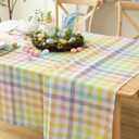 Gingham Easter Tablecloth Fabric - Colorful Oblong 58x120 Water Resistant Farmhouse Plaid Table Cloth for Indoor/Outdoor Use - Easter Gifts Perfect for Birthday, Picnics, Gardens