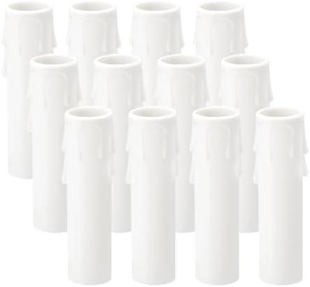 PATIKIL 3.5 Inch Tall Candle Covers Sleeves, 12Pcs Plastic E12 Chandelier Socket Sleeves Drip Candle Socket Covers Bulb Light Base Holder for Crystal Candle Lamps, White