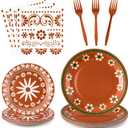 96Pcs Platos De Barro Mexicanos Cielito Lindo Terracotta Clay Party Plates Supplies Tableware Decorations Disposable Paper Plates Napkins Forks for Birthday Wedding Baby Shower, Serves 24