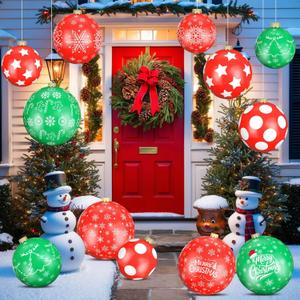 Flasoo 12 Pack Giant Inflatable Christmas Ornaments for Outdoor Decoration, Big Christmas Balls for Front Door Yard Tree Hanging (9 Inch, 12 Inch, 16 Inch)