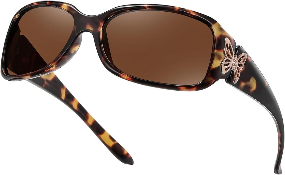 HAOLOTA Women's Polarized Sunglasses - Fashionable Wraparound Butterfly Design with UV400 Protection (A01 Amber Tortoise Frame/Brwon Lens)