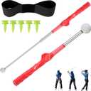 Retractable Golf Swing Trainer, Portable Grip Trainer and Training Auxiliary Elastic Band for Beginners, Indoor & Outdoor Practice(Black) (Red)