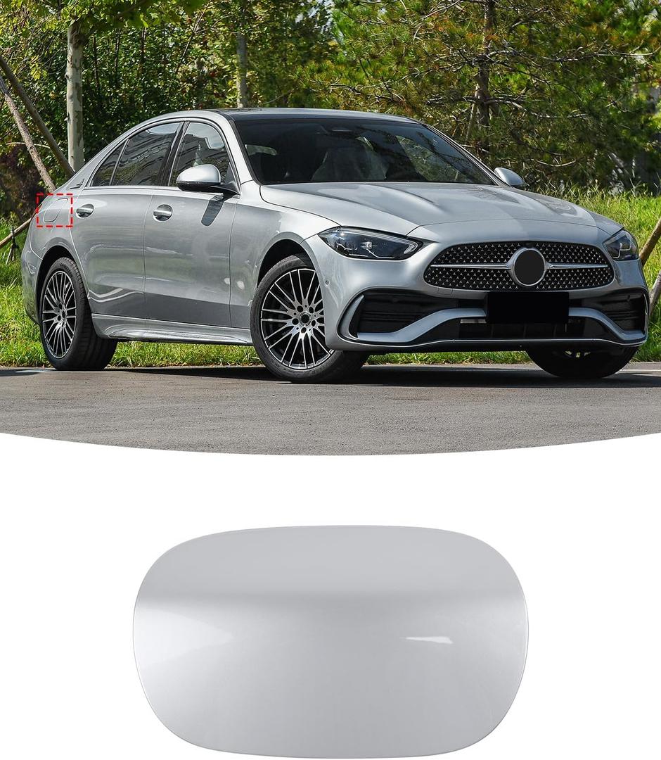 Fuel Tank Cover for Mercedes-Benz C200 C250 C300 C400 C43 C450 C63, Fuel Tank Filler Door Cover for Mercedes-Benz C350e C63 AMG 2014-2021 (Silver)