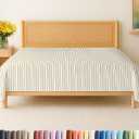 Full Size Flat Sheet - Hotel Quality Top Flat Bed Sheet Only - Ultra-Soft, Comfy, Breathable & Cooling - Fade & Wrinkle Free - Easy-Care, Stain & Shrink Resistant Bedding - Oeko-Tex - Beige Stripes