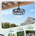 LEDIARY 22" Outdoor Ceiling Fans with Light, Waterproof Gazebo Fan with Hanging Hook, Plug in Ceiling Fan with Remote,Caged Ceiling Fan with 6 Speed Timer for Patio, Porch, Pergola, Black