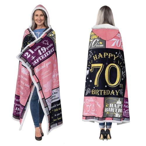 Bombline 70th Christmas Birthday Gifts for Women Men,1954 Sherpa Wearable Blanket Hoodie,Gifts for 70 Year Old Woman,70.8X47.3