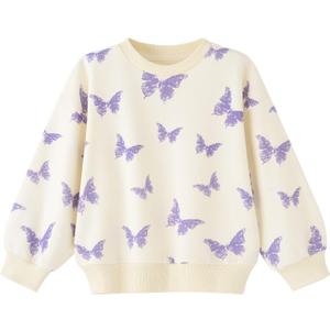 BINIDUCKLING Toddler & Little Girl Crewneck Graphic Sweatshirt 18 Months - Size 6 (Butterfly/Beige)