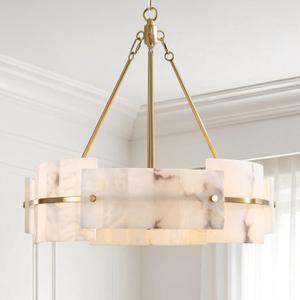 22” Alabaster Chandelier 4-Light Modern Gold Round Chandelier