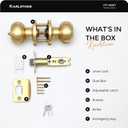 Karlstone 3 Pack Gold Ball Door Knob, Satin Brass Round Front Door Handle Gold Entry Door Lock for Right or Left Handed Doors