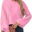 UNIQUEONE Oversized Bow Sweater Y2K Crew Neck Drop Shoulder Long Sleeve Knit Pullover Tops Fall Outfits Trendy XL
