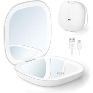 Compact LED Travel Magnifying Makeup Mirror - 1X/10X Rechargeable 4-inch Magnifying Mirror with Light, 3-Level Dimmable, Compact Portable Mirror for Purses & Travel, White