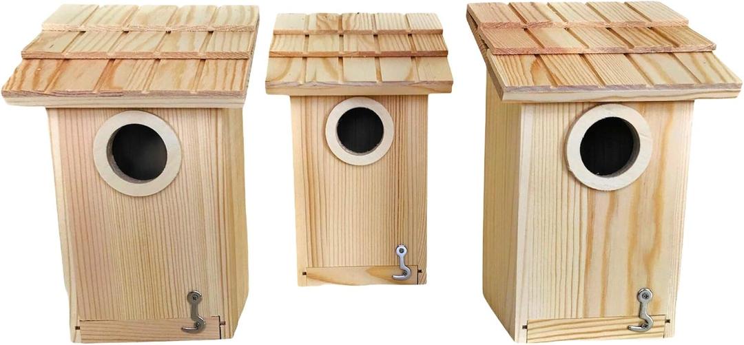 3 Pack Bird House - Bluebird, Finch, Wren, Chickadee, Tree Swallow Bird, Wild Birds, Woodpecker House, Unfinished Wood DIY Project |