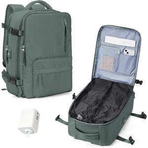 WONHOX Vacuum Seal Backpack for Travel with Air Pump Compression Daypack Personal Item Carry on Flight Approved Vacpack Laptop Space Saver Bags Storage with Vacuum System Travel Bag Women Men Green