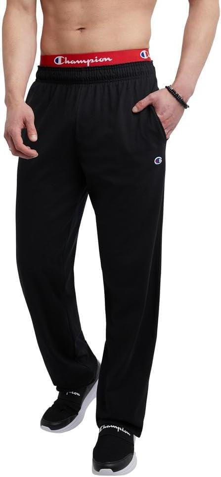 Champion mens Pants, Everyday Cotton, Lightweight Open-hem Lounge Pants for Men (Reg. Or Big & Tall)Track Pants (Large, Black C Patch Logo)