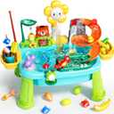 Pupu Pig Water Table Play Sink Toys for Toddlers, Kids Play Kitchen Sink with Running Water, 360 Electric Faucet, Floating Fishing Game, Sensory Water Table Toys for Boys Girls Summer Gifts