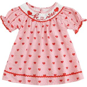 Toddler Girl Valentines Outfit Embroider Be Mine Red Checkered Heart Dress Baby Valentine's Day Dresses Clothes (12-18 Months)