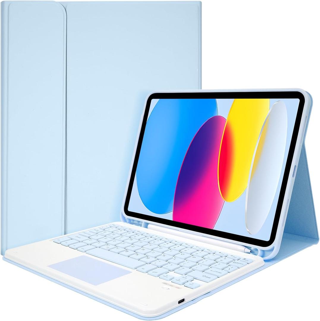 Keyboard Case for iPad 10th Generation 10.9 inch 2022 and iPad 11th Generation A16 11 inch 2025, Detachable Bluetooth Keyboard Case with Pencil Holder and Trackpad for ipad 10th/11th Gen