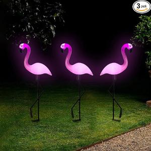 Solar Flamingo Light 3 Pcs, Waterproof Solar Garden Lights Outdoor Decor, Pink Flamingo Garden Decor, Birthday Christmas New Home Gift, for Yard Lawn Walkway Pathway
