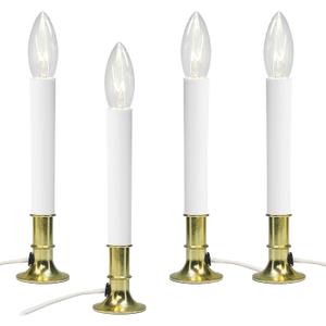 4 Pack Electric Christmas Window CandlesGold Base with 7W C26 Bulbs, Dusk-to-Dawn Auto Sensor, Turns On in Dark - Off in Light