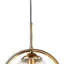 Pendant Light Modern Minimalist Hanging Lamp with Spherical Glass Shade and Brass Metal Ring Adjustable Height for Dining Room Bedroom Living Room (Clear)